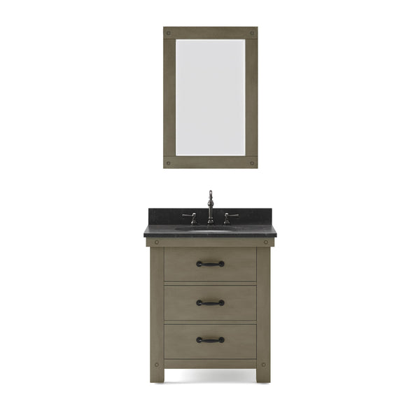 Water Creation AB30BL03GG-A24BX1203 ABERDEEN 30W x 34H Grizzle Gray Single-Sink Vanity with Blue Limestone Countertop + Faucet & Mirror