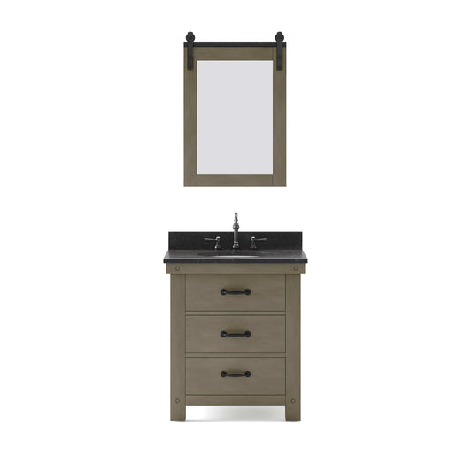 Water Creation AB30BL03GG-P24TL1203 ABERDEEN 30"W x 34"H Grizzle Gray Single-Sink Vanity with Blue Limestone Countertop + Hook Faucet and Mirror