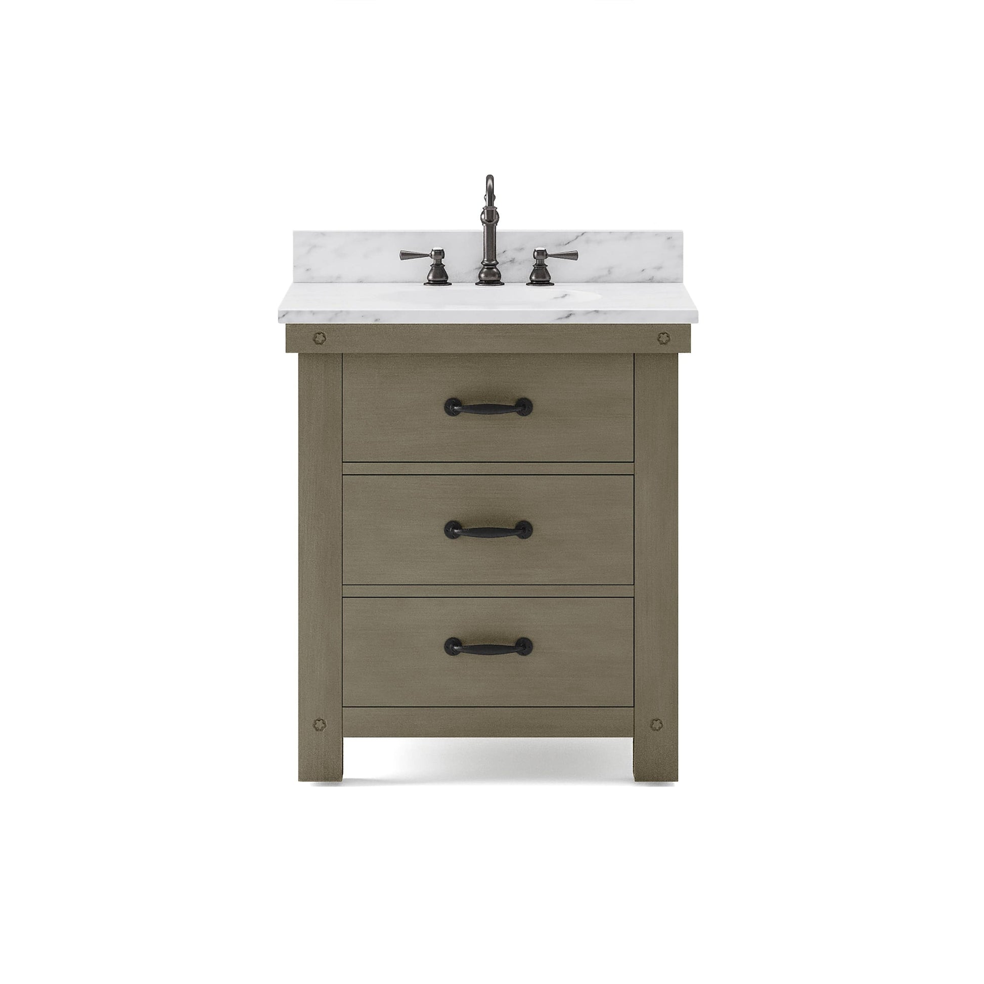 Water Creation AB30CW03GG-000000000 ABERDEEN 30"W x 34"H Grizzle Gray Single-Sink Vanity with Carrara White Marble Countertop (Vanity Only)