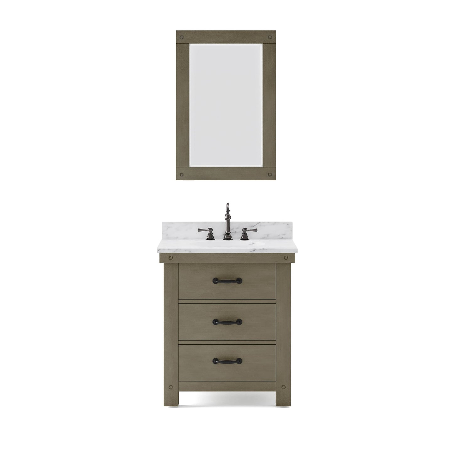 Water Creation AB30CW03GG-A24000000 ABERDEEN 30"W x 34"H Grizzle Gray Single-Sink Vanity with Carrara White Marble Countertop + Mirror