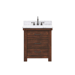 ABERDEEN 30"W x 34"H Sierra Rustic Single-Sink Vanity with Carrara White Marble Countertop (A)