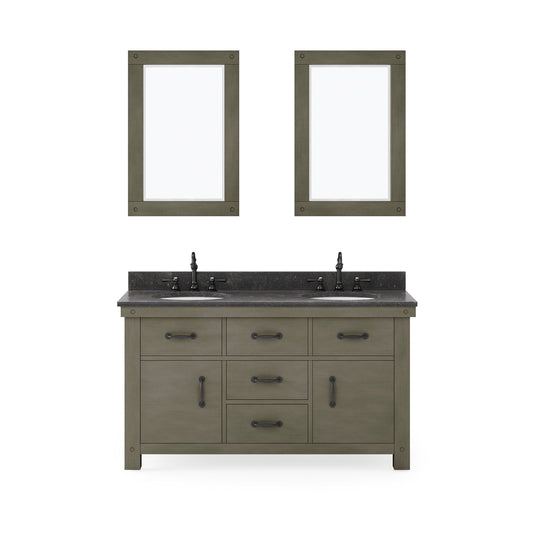 Water Creation AB60BL03GG-A24000000 ABERDEEN 60"W x 34"H Grizzle Gray Double-Sink Vanity with Blue Limestone Countertop + Mirrors