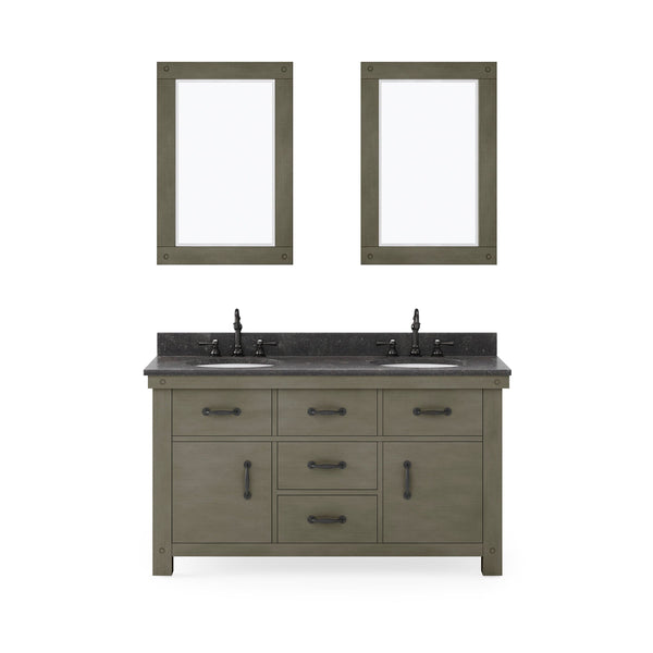 Water Creation AB60BL03GG-A24000000 ABERDEEN 60W x 34H Grizzle Gray Double-Sink Vanity with Blue Limestone Countertop + Mirrors