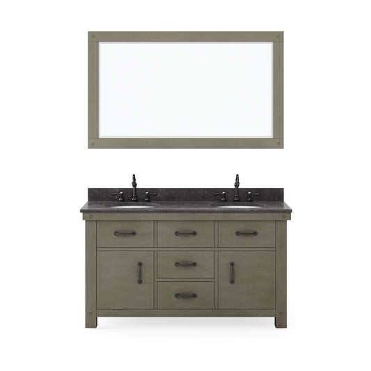 Water Creation AB60BL03GG-A60000000 ABERDEEN 60"W x 34"H Grizzle Gray Double-Sink Vanity with Blue Limestone Countertop + Mirror