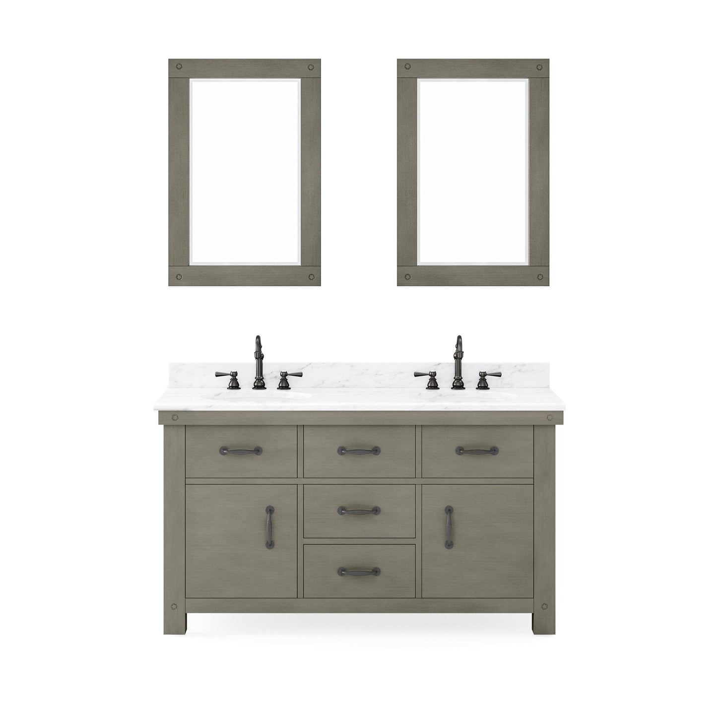 Water Creation AB60CW03GG-A24000000 ABERDEEN 60"W x 34"H Grizzle Gray Double-Sink Vanity with Carrara White Marble Countertop + Mirrors