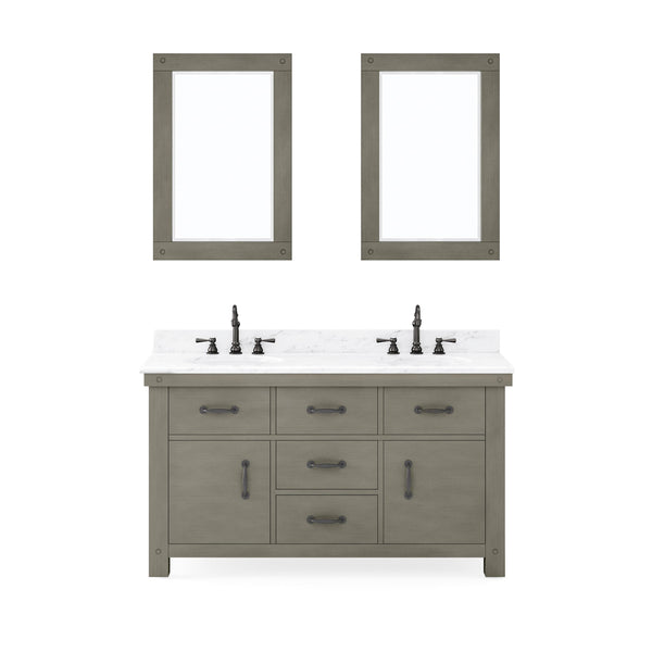 Water Creation AB60CW03GG-A24000000 ABERDEEN 60W x 34H Grizzle Gray Double-Sink Vanity with Carrara White Marble Countertop + Mirrors