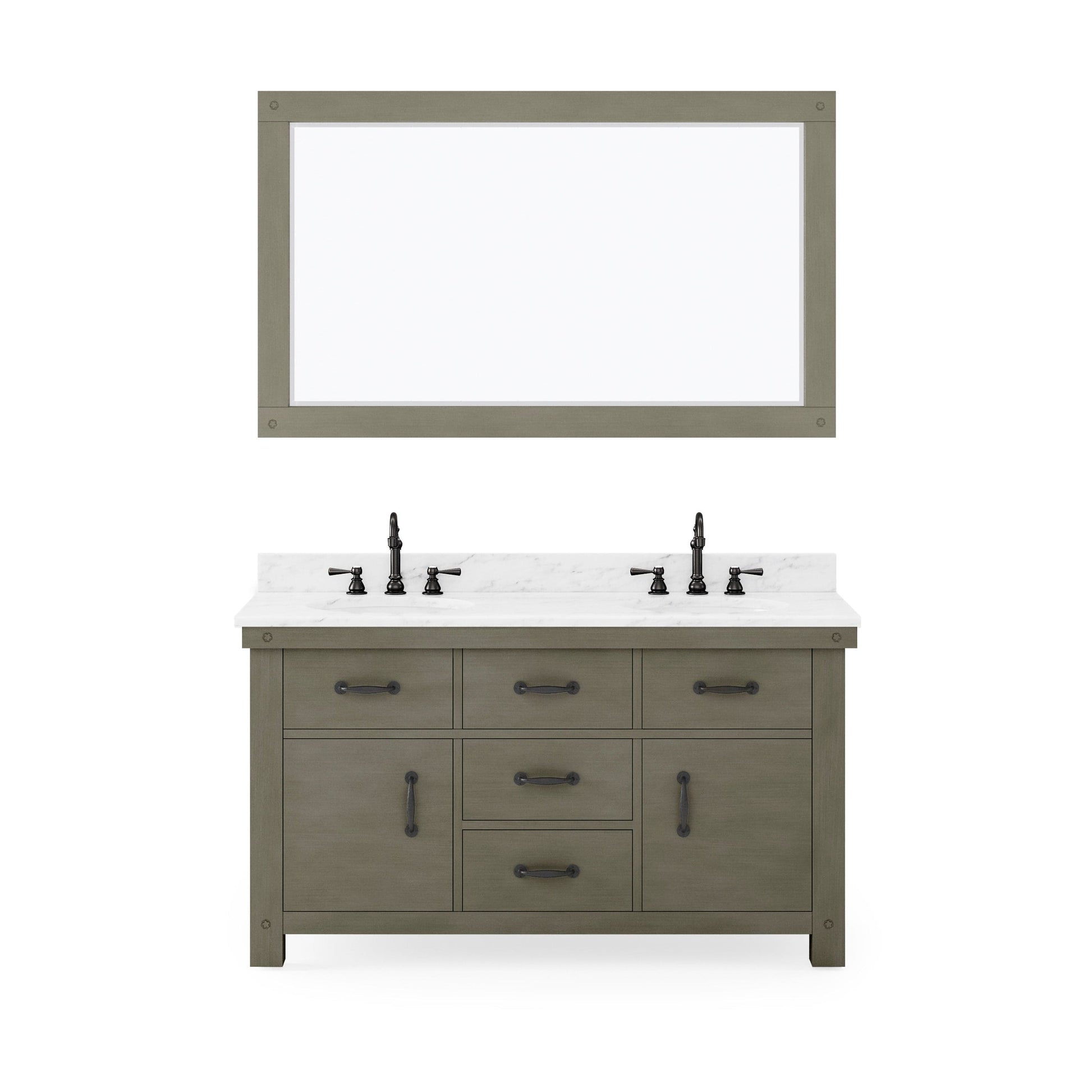 Water Creation AB60CW03GG-A60000000 ABERDEEN 60"W x 34"H Grizzle Gray Double-Sink Vanity with Carrara White Marble Countertop + Mirror