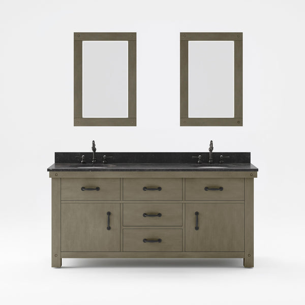 Water Creation AB72BL03GG-A24000000 ABERDEEN 72W x 34H Grizzle Gray Double-Sink Vanity with Blue Limestone Countertop + Mirrors