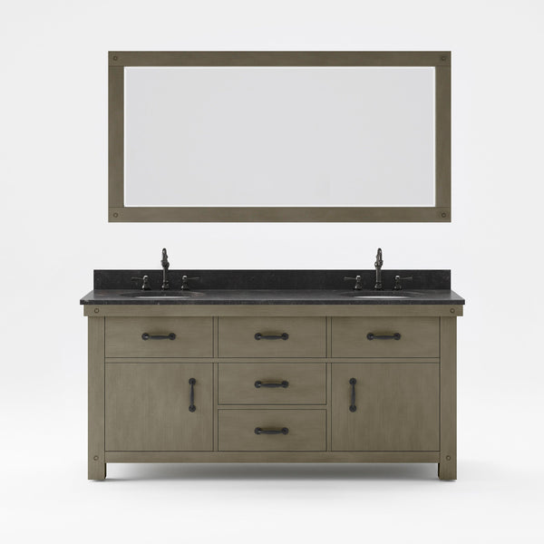 Water Creation AB72BL03GG-A72000000 ABERDEEN 72W x 34H Grizzle Gray Double-Sink Vanity with Blue Limestone Countertop + Mirror