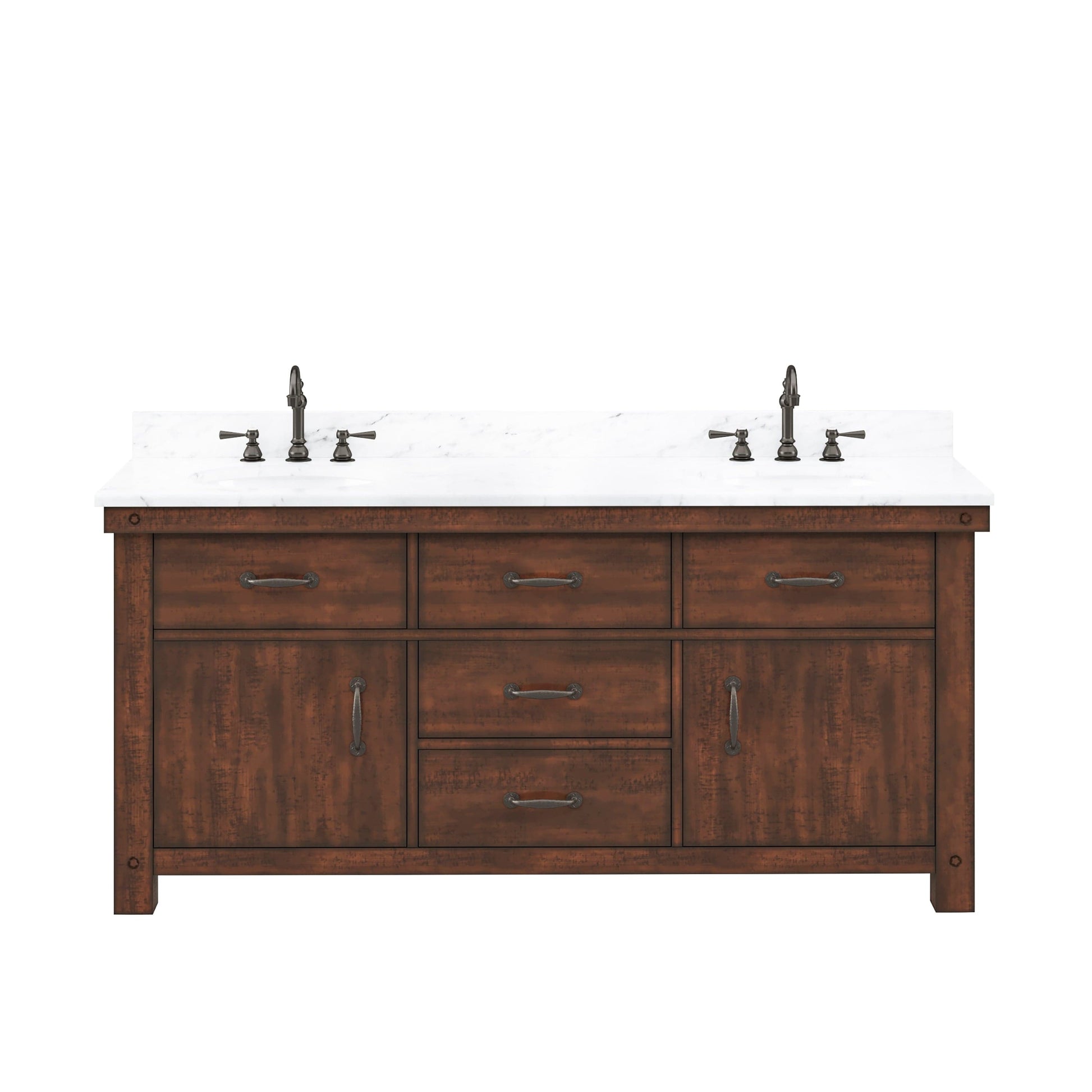 Water Creation AB72CW03RS-000000000 ABERDEEN 72"W x 34"H Sierra Rustic Double-Sink Vanity with Carrara White Marble Countertop (Vanity Only)