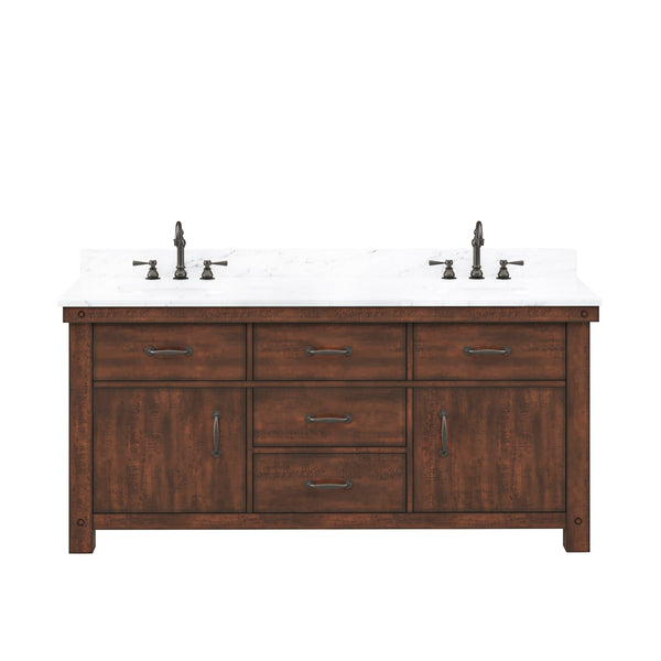 Water Creation AB72CW03RS-000000000 ABERDEEN 72W x 34H Sierra Rustic Double-Sink Vanity with Carrara White Marble Countertop (Vanity Only)