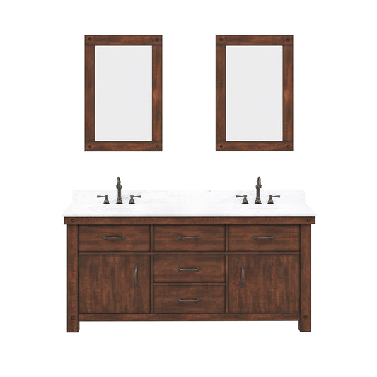 Water Creation AB72CW03RS-A24000000 ABERDEEN 72"W x 34"H Sierra Rustic Double-Sink Vanity with Carrara White Marble Countertop + Mirrors (A)