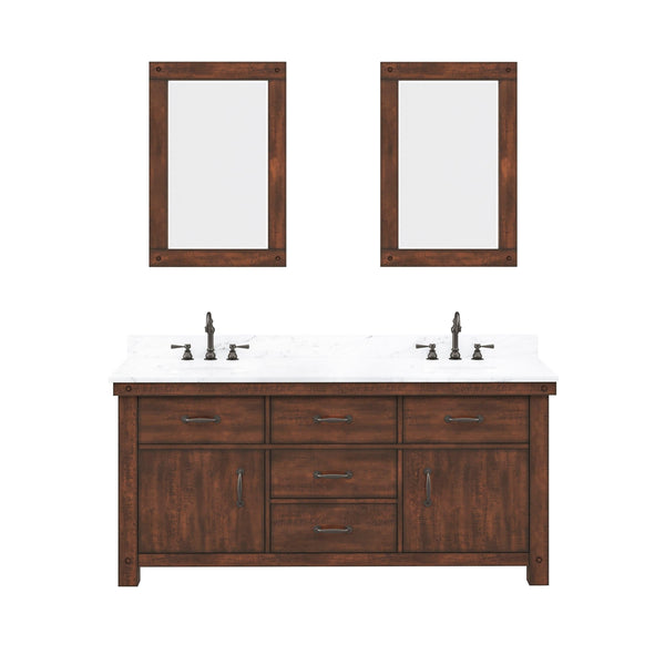 Water Creation AB72CW03RS-A24000000 ABERDEEN 72W x 34H Sierra Rustic Double-Sink Vanity with Carrara White Marble Countertop + Mirrors (A)