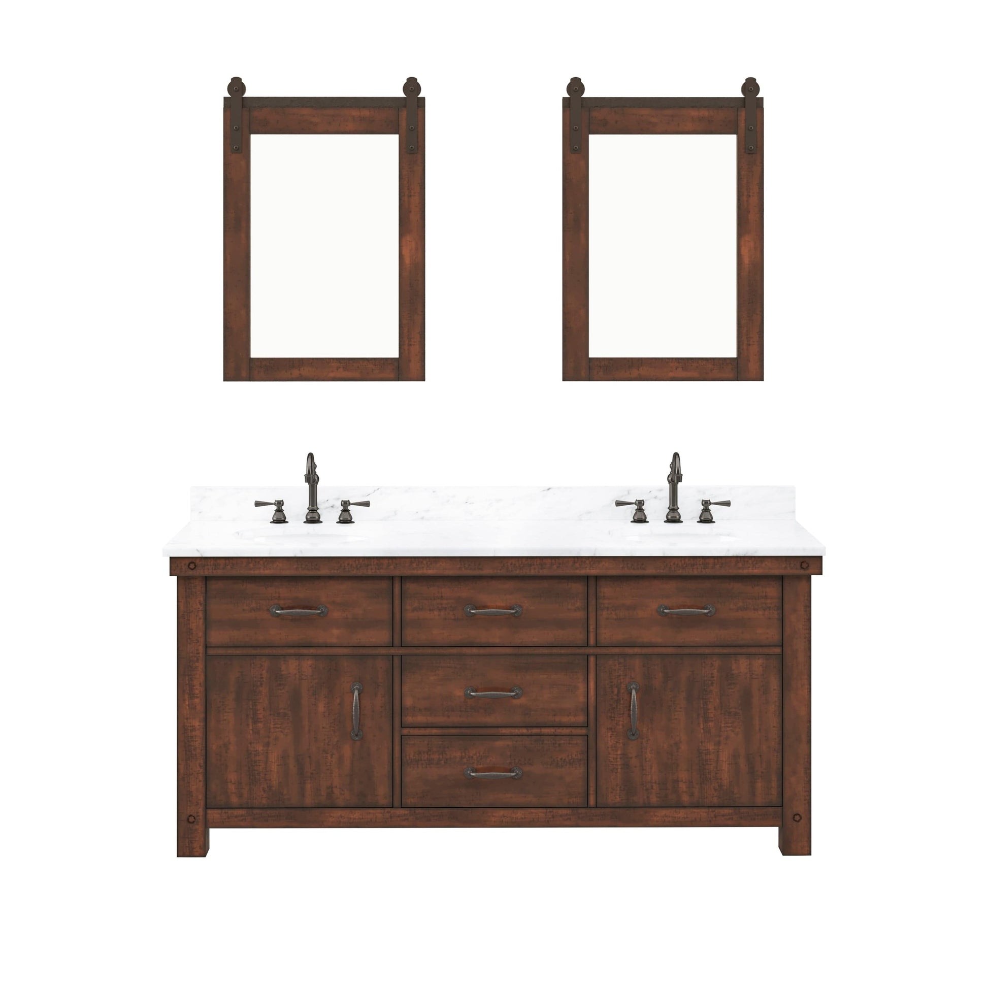 Water Creation AB72CW03RS-P24000000 ABERDEEN 72"W x 34"H Sierra Rustic Double-Sink Vanity with Carrara White Marble Countertop + Mirrors (B)