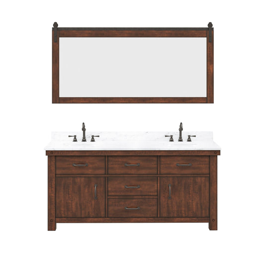 Water Creation AB72CW03RS-P72000000 ABERDEEN 72"W x 34"H Sierra Rustic Double-Sink Vanity with Carrara White Marble Countertop + Mirrors (C)