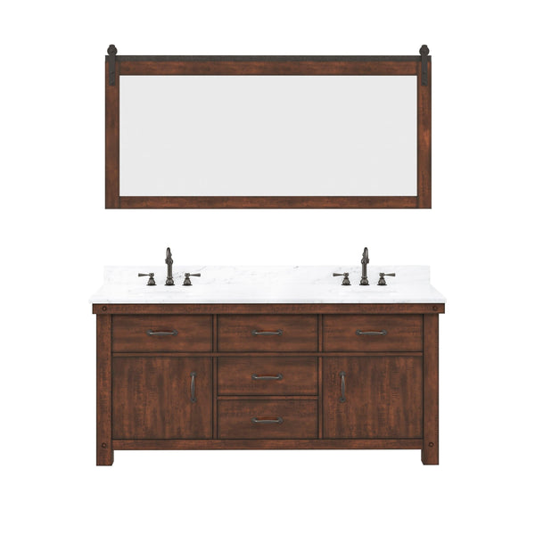 Water Creation AB72CW03RS-P72000000 ABERDEEN 72W x 34H Sierra Rustic Double-Sink Vanity with Carrara White Marble Countertop + Mirrors (C)