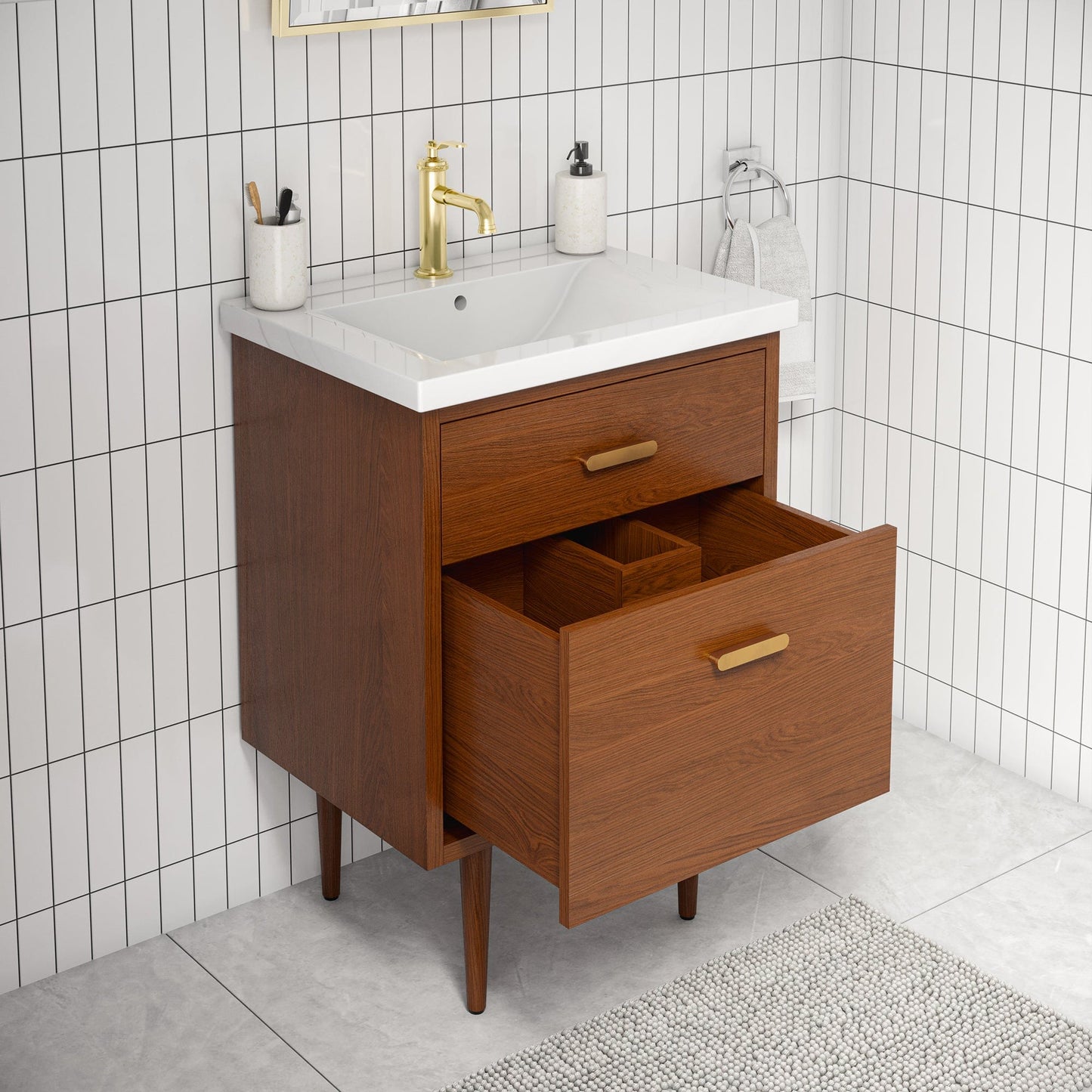 Water Creation BD24CR06HW-000000000 BRANDY 24.5"W x 34.7"H Honey Walnut Integrated Ceramic Sink Vanity (Vanity Only)