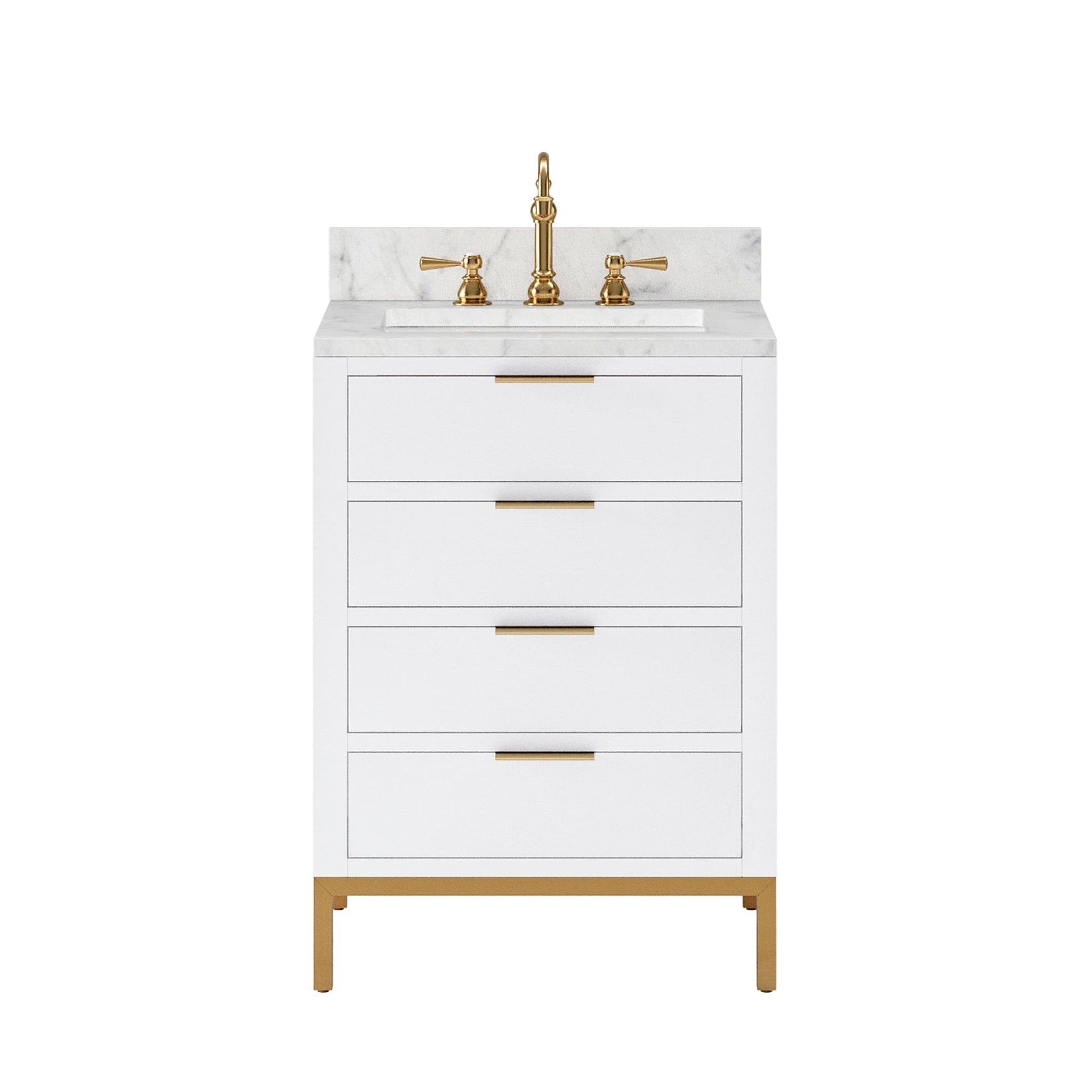 Water Creation BR24CW06PW-000000000 BRISTOL 24"W x 34"H Pure White Single-Sink Vanity with Carrara White Marble Countertop (Vanity Only)