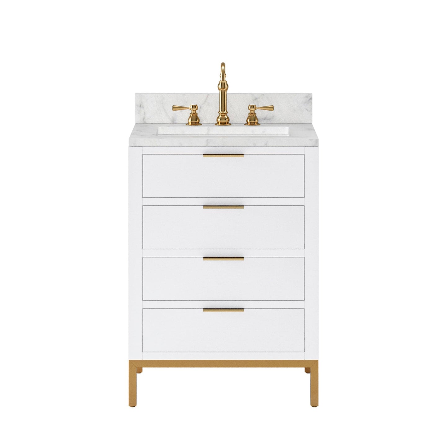 Water Creation BR24CW06PW-000000000 BRISTOL 24"W x 34"H Pure White Single-Sink Vanity with Carrara White Marble Countertop (Vanity Only)