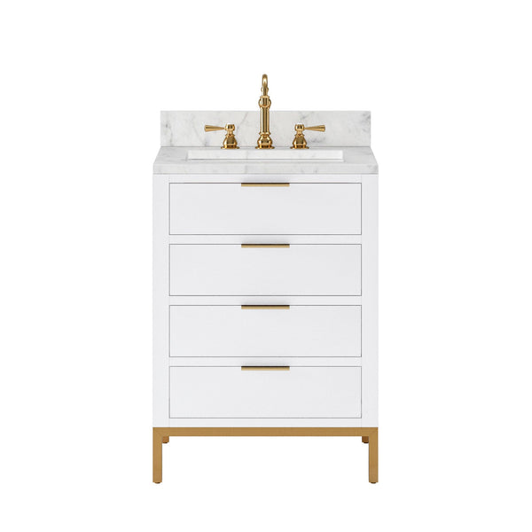 Water Creation BR24CW06PW-000000000 BRISTOL 24W x 34H Pure White Single-Sink Vanity with Carrara White Marble Countertop (Vanity Only)