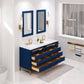 Water Creation BR60CW06MB-R21TL1206 BRISTOL 60"W x 34"H Monarch Blue Double-Sink Vanity with Carrara White Marble Countertop + Satin Gold Hook Faucets and Rectangular Mirrors (S)