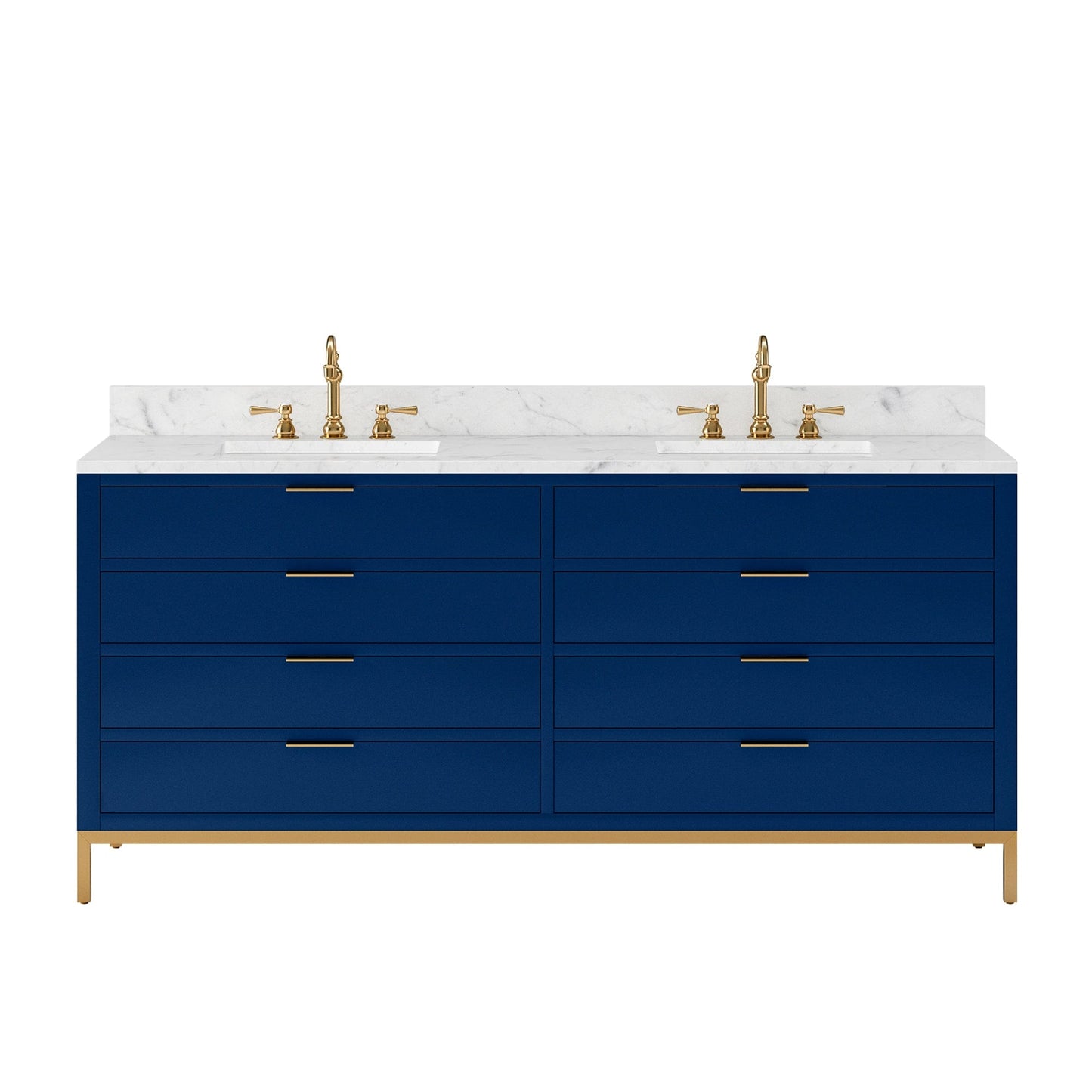 Water Creation BR72CW06MB-000000000 BRISTOL 72"W x 34"H Monarch Blue Double-Sink Vanity with Carrara White Marble Countertop (Vanity Only)