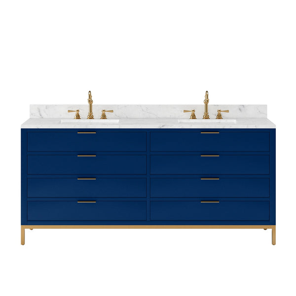 Water Creation BR72CW06MB-000000000 BRISTOL 72W x 34H Monarch Blue Double-Sink Vanity with Carrara White Marble Countertop (Vanity Only)