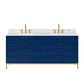 Water Creation BR72CW06MB-000BL1406 BRISTOL 72"W x 34"H Monarch Blue Double-Sink Vanity with Carrara White Marble Countertop + Satin Gold Gooseneck Faucets