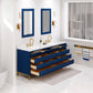 Water Creation BR72CW06MB-000BL1406 BRISTOL 72"W x 34"H Monarch Blue Double-Sink Vanity with Carrara White Marble Countertop + Satin Gold Gooseneck Faucets