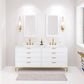 Water Creation BR72CW06PW-000BL1406 BRISTOL 72"W x 34"H Pure White Double-Sink Vanity with Carrara White Marble Countertop + Satin Gold Gooseneck Faucets