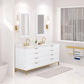 Water Creation BR72CW06PW-000BL1406 BRISTOL 72"W x 34"H Pure White Double-Sink Vanity with Carrara White Marble Countertop + Satin Gold Gooseneck Faucets