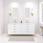 Water Creation BR72CW06PW-000TL1206 BRISTOL 72"W x 34"H Pure White Double-Sink Vanity with Carrara White Marble Countertop + Satin Gold Hook Faucets