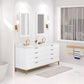 Water Creation BR72CW06PW-000TL1206 BRISTOL 72"W x 34"H Pure White Double-Sink Vanity with Carrara White Marble Countertop + Satin Gold Hook Faucets