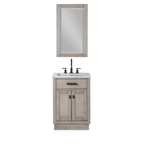 Water Creation CH24CW03GK-R21000000 CHESTNUT 24W x 34.2H Gray Oak Single-Sink Vanity with Carrara White Marble Countertop + Mirror