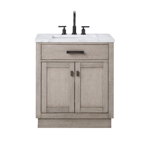 Water Creation CH30CW03GK-000000000 CHESTNUT 30"W x 34.2"H Gray Oak Single-Sink Vanity with Carrara White Marble Countertop (Vanity Only)