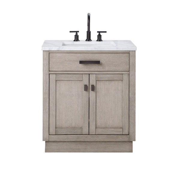 Water Creation CH30CW03GK-000000000 CHESTNUT 30W x 34.2H Gray Oak Single-Sink Vanity with Carrara White Marble Countertop (Vanity Only)