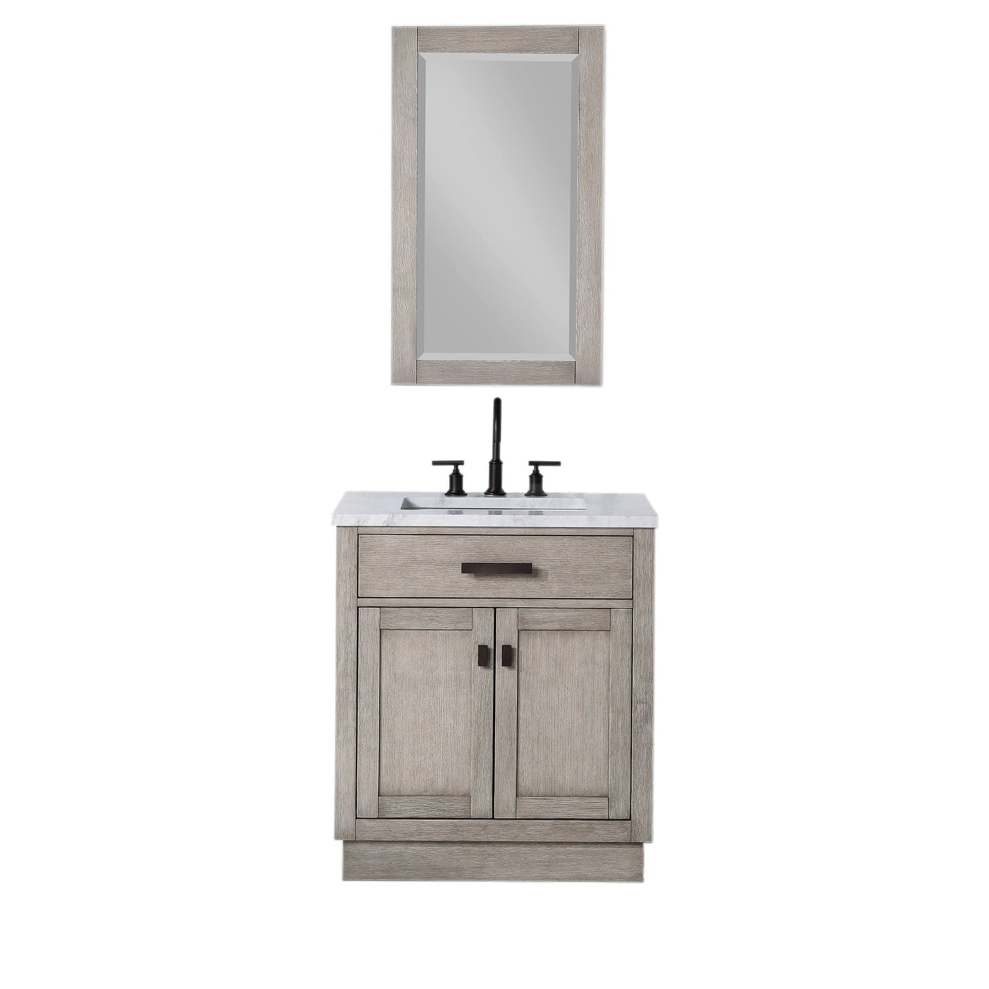 Water Creation CH30CW03GK-R21000000 CHESTNUT 30"W x 34.2"H Gray Oak Single-Sink Vanity with Carrara White Marble Countertop + Mirror