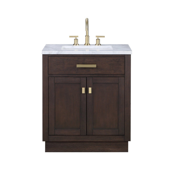 Water Creation CH30CW06BK-000000000 CHESTNUT 30W x 34.2H Brown Oak Single-Sink Vanity with Carrara White Marble Countertop (Vanity Only)