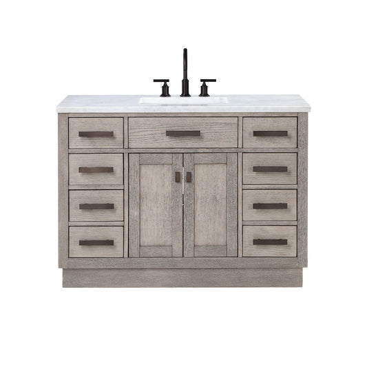 Water Creation CH48CW03GK-000000000 CHESTNUT 48"W x 34.2"H Gray Oak Single-Sink Vanity with Carrara White Marble Countertop (Vanity Only)