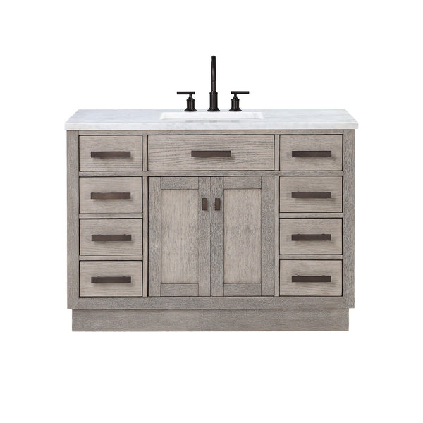 Water Creation CH48CW03GK-000000000 CHESTNUT 48W x 34.2H Gray Oak Single-Sink Vanity with Carrara White Marble Countertop (Vanity Only)