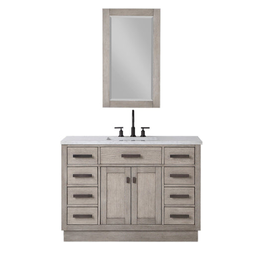 Water Creation CH48CW03GK-R21000000 CHESTNUT 48"W x 34.2"H Gray Oak Single-Sink Vanity with Carrara White Marble Countertop + Mirror