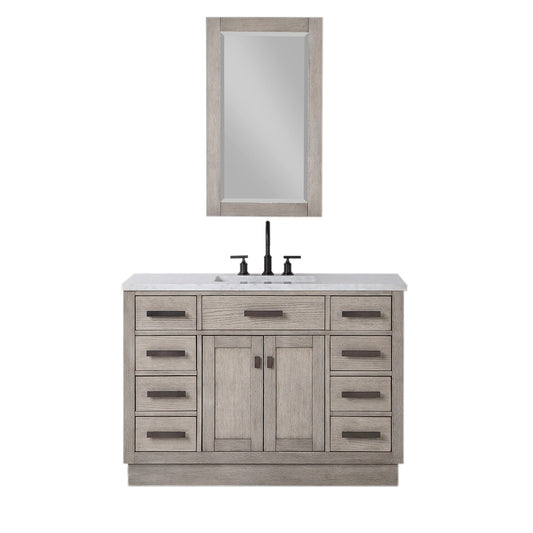 Water Creation CH48CW03GK-R21000000 CHESTNUT 48"W x 34.2"H Gray Oak Single-Sink Vanity with Carrara White Marble Countertop + Mirror