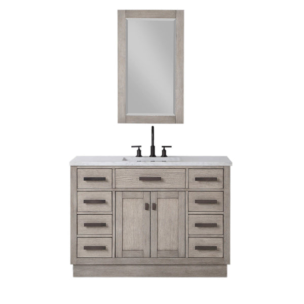 Water Creation CH48CW03GK-R21000000 CHESTNUT 48W x 34.2H Gray Oak Single-Sink Vanity with Carrara White Marble Countertop + Mirror