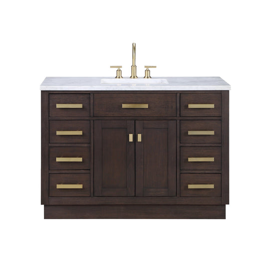 Water Creation CH48CW06BK-000000000 CHESTNUT 48"W x 34.2"H Brown Oak Single-Sink Vanity with Carrara White Marble Countertop (Vanity Only)