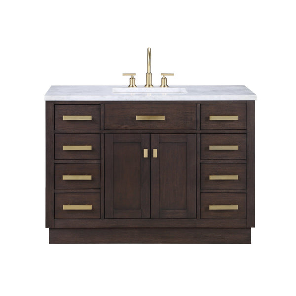 Water Creation CH48CW06BK-000000000 CHESTNUT 48W x 34.2H Brown Oak Single-Sink Vanity with Carrara White Marble Countertop (Vanity Only)