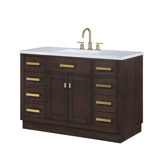 Water Creation CH48CW06BK-000000000 CHESTNUT 48"W x 34.2"H Brown Oak Single-Sink Vanity with Carrara White Marble Countertop (Vanity Only)