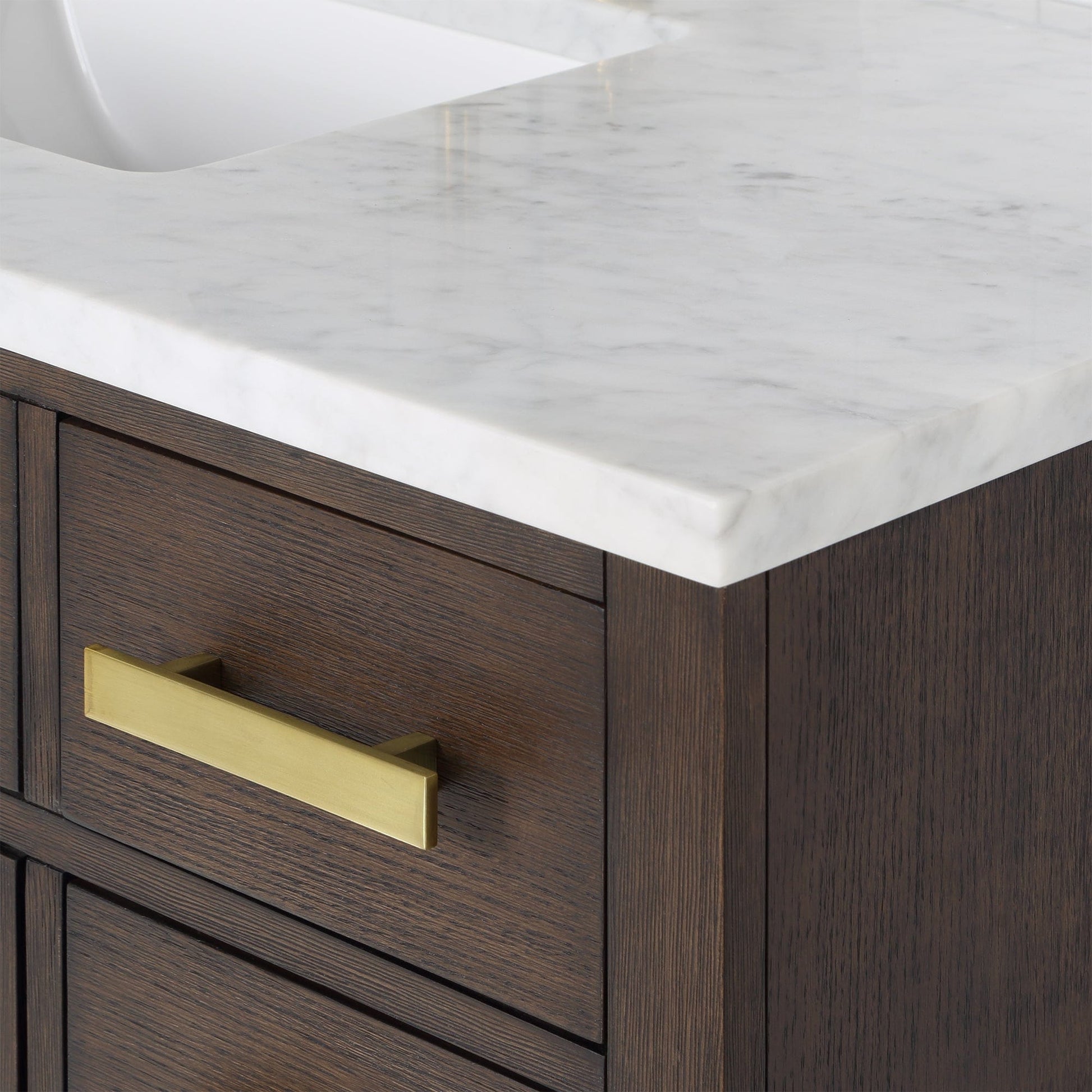 Water Creation CH48CW06BK-000BL1406 CHESTNUT 48"W x 34.2"H Brown Oak Single-Sink Vanity with Carrara White Marble Countertop + Faucet