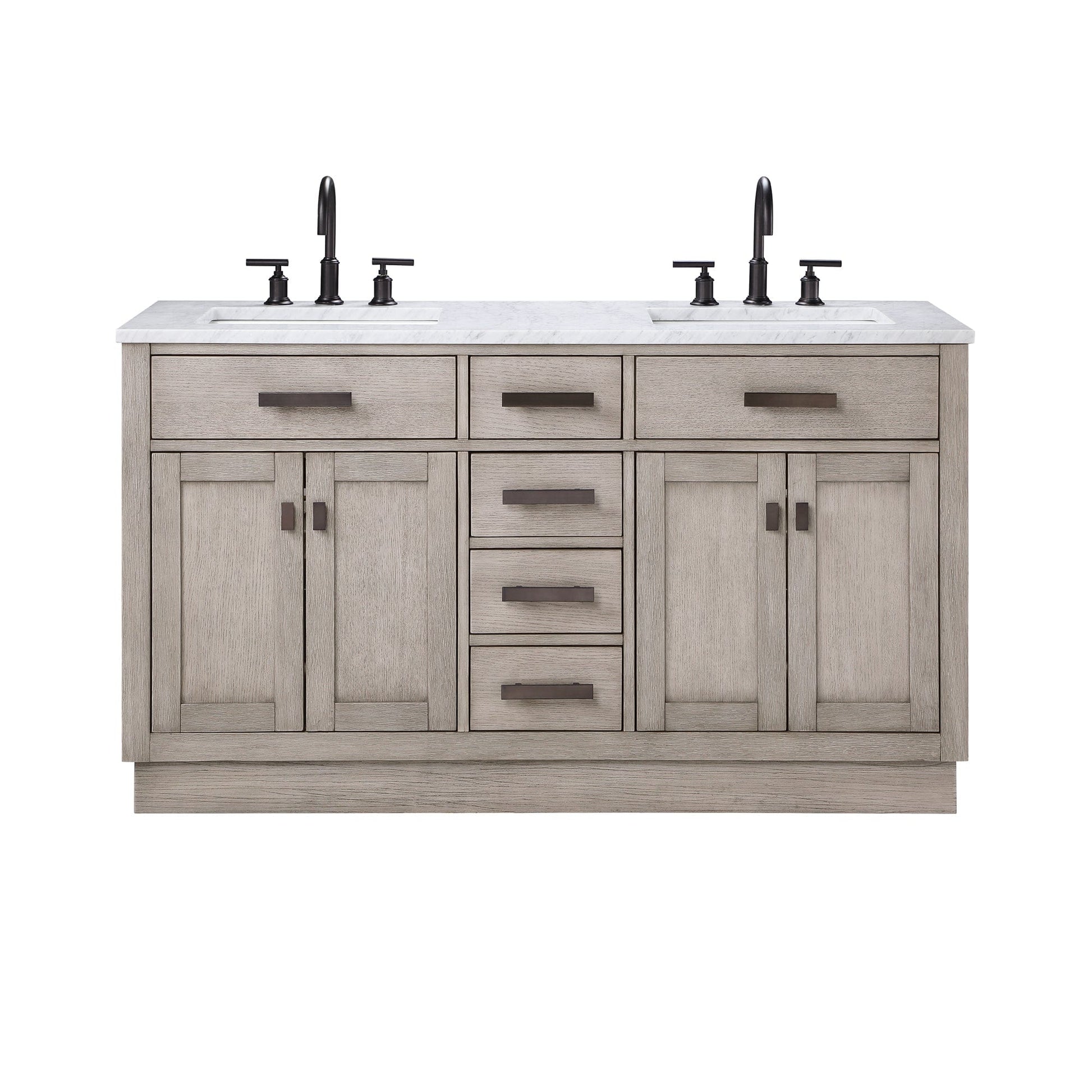 Water Creation CH60CW03GK-000000000 CHESTNUT 60"W x 34.2"H Gray Oak Double-Sink Vanity with Carrara White Marble Countertop (Vanity Only)