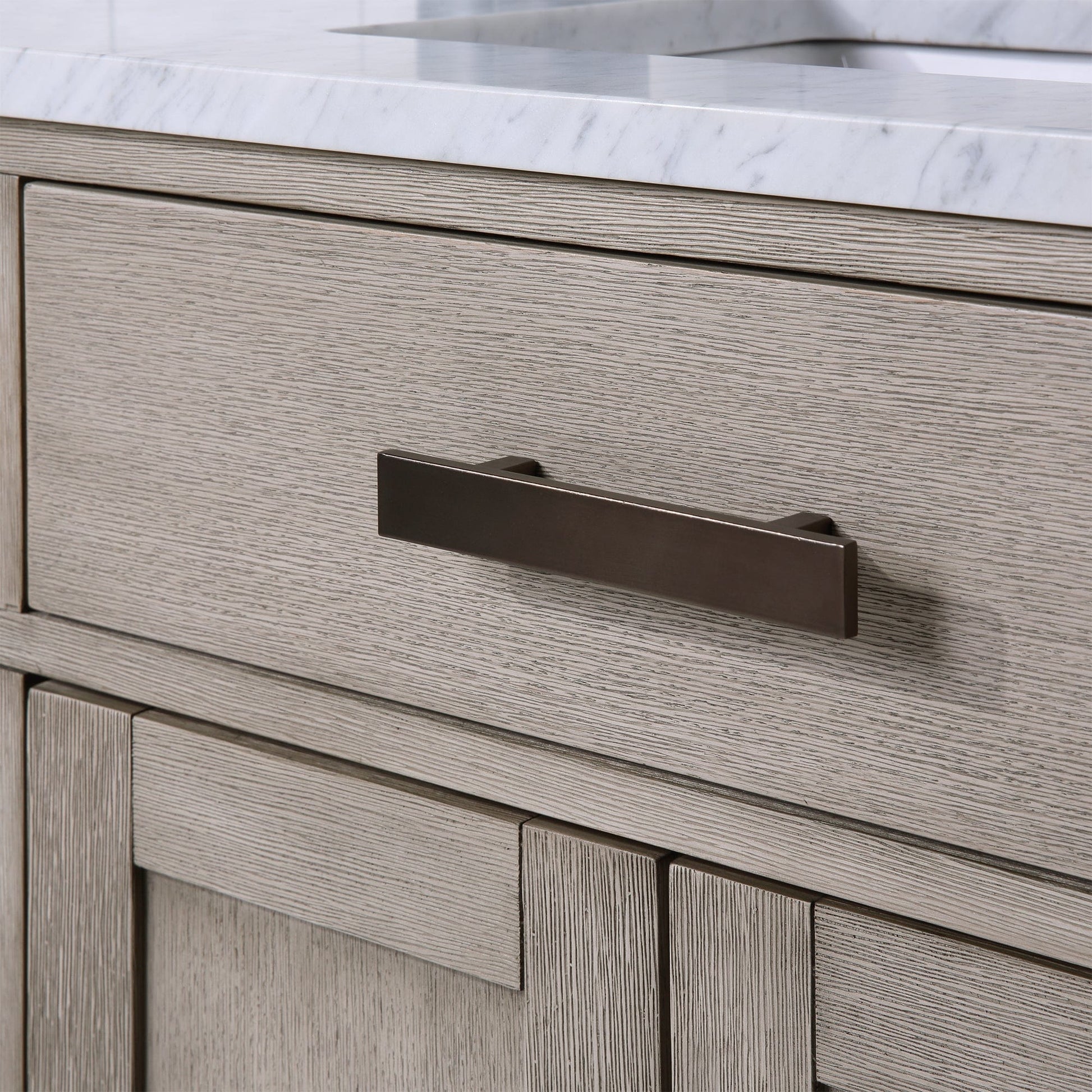 Water Creation CH60CW03GK-000000000 CHESTNUT 60"W x 34.2"H Gray Oak Double-Sink Vanity with Carrara White Marble Countertop (Vanity Only)