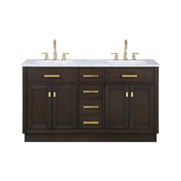 Water Creation CH60CW06BK-000000000 CHESTNUT 60W x 34.2H Brown Oak Double-Sink Vanity with Carrara White Marble Countertop (Vanity Only)